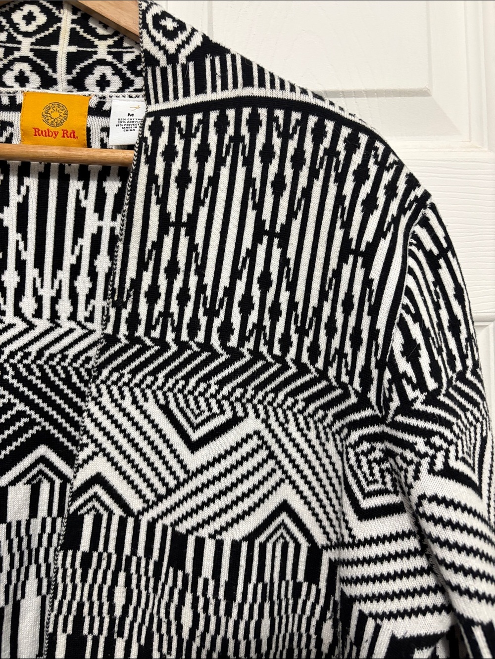 Ruby Rd. Black & White Patterned Open Front Cardigan Jacket - Picture 4 of 8